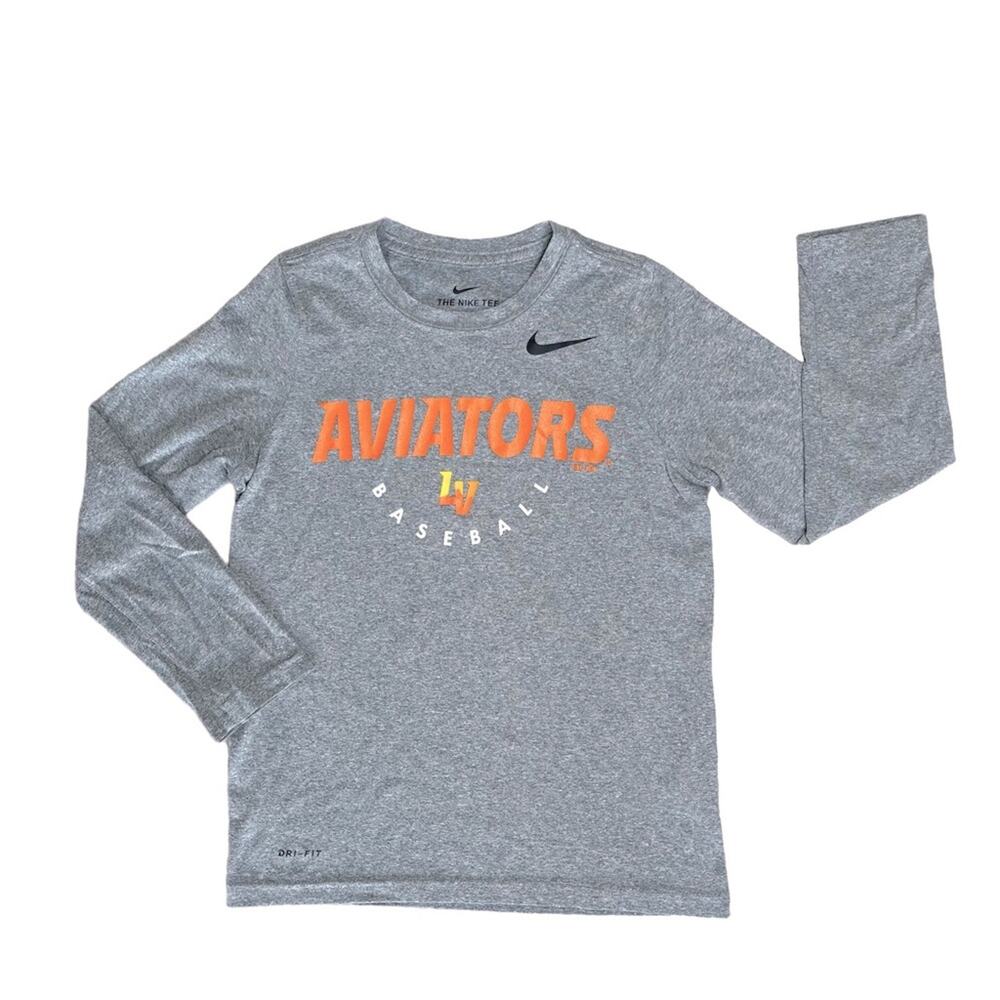THE NIKE TEE DRI-FIT Gray Long Sleeve ’AVIATORS BASEBALL’ T-Shirt Boy Size Small